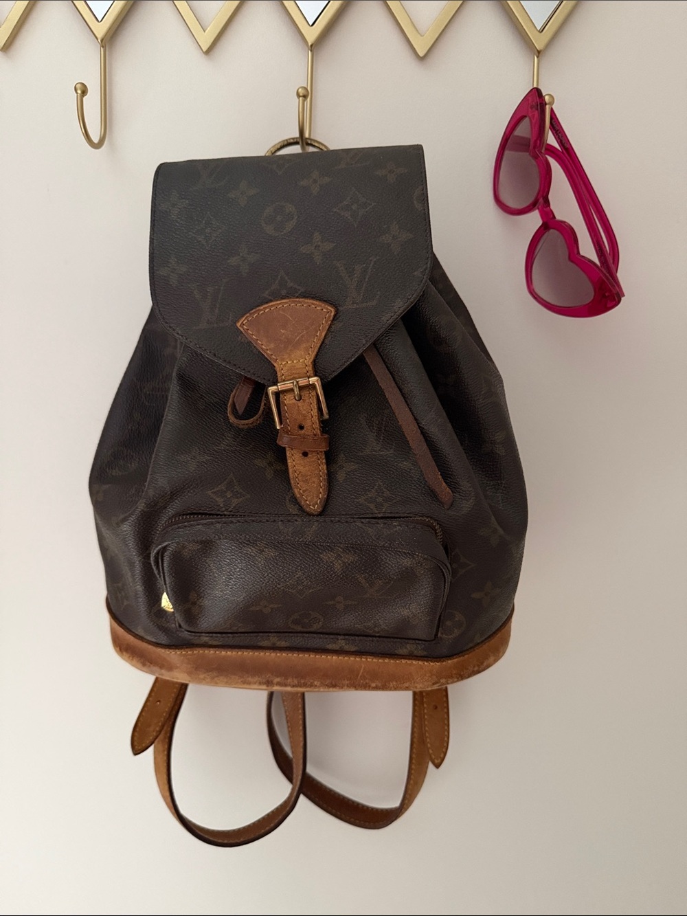 Louis Vuitton Monogram Canvas Backpack in Dark Brown with Tan Trim AUTHENTIC